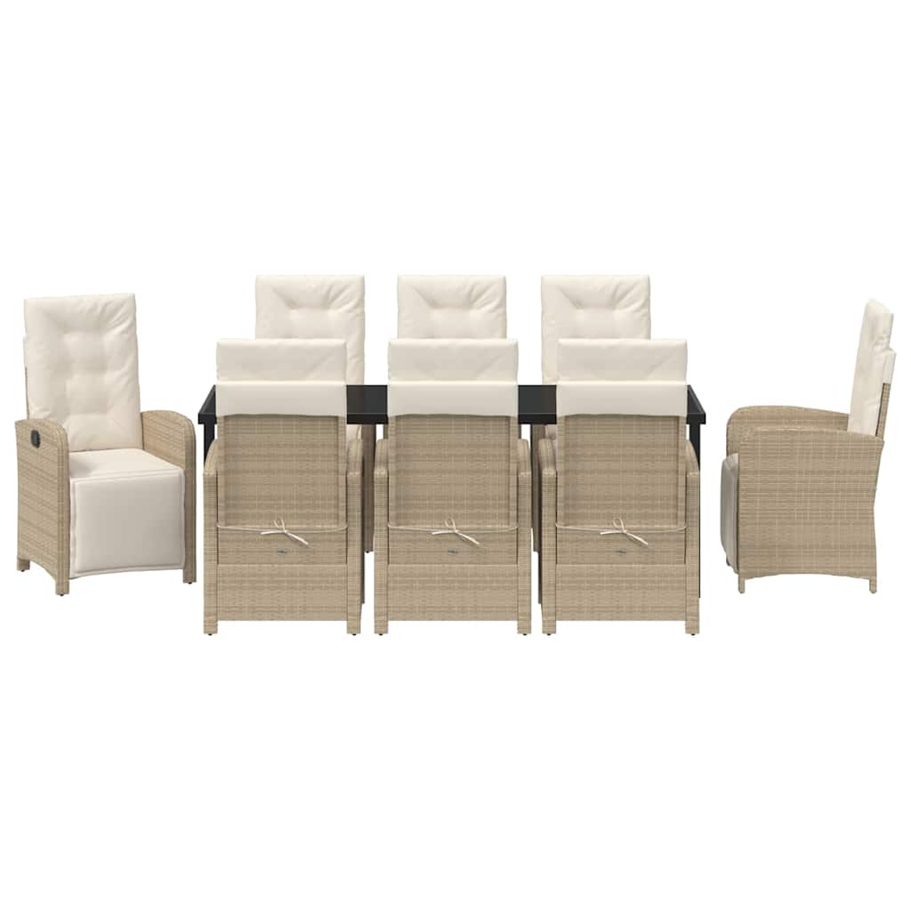 Tuin eettafelset met kussen 9 pcs Beige poly rattan – afbeelding 7