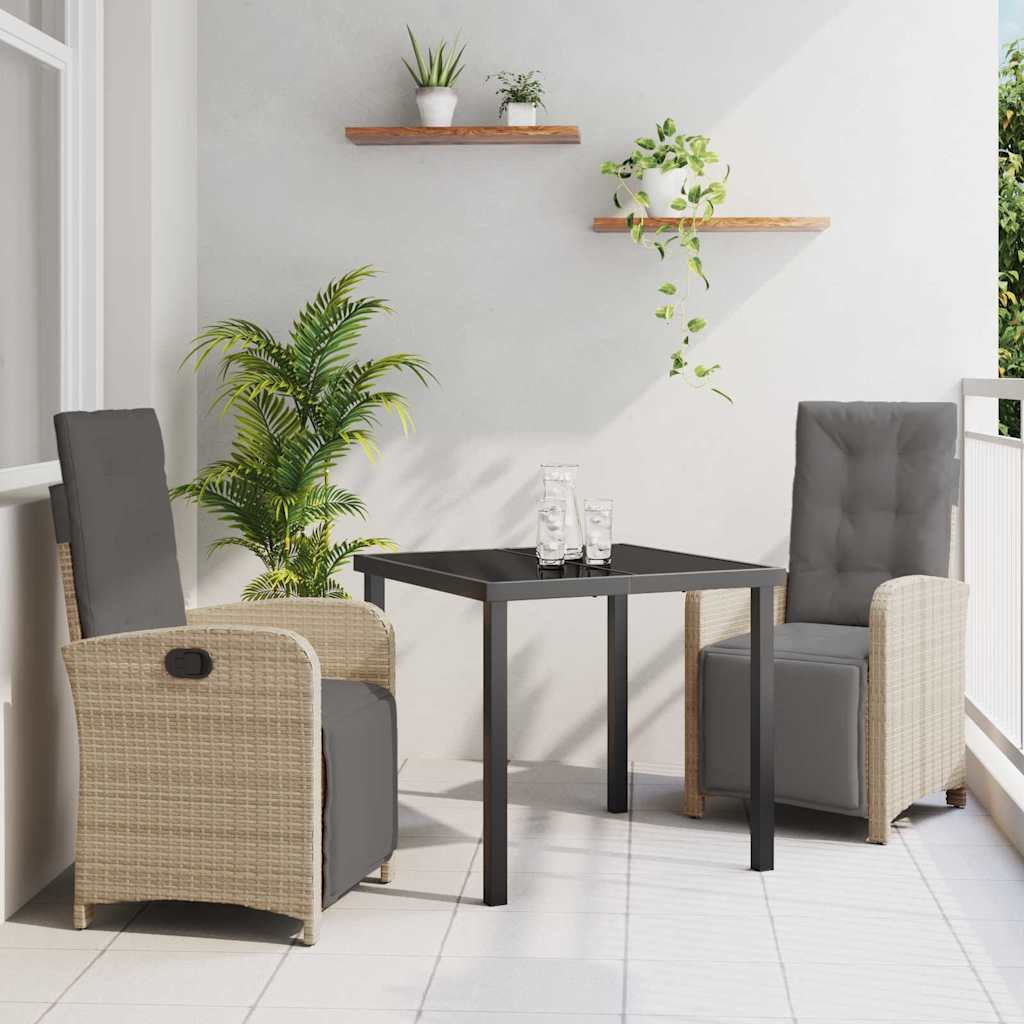 Tuin eettafelset met kussen 3 pcs Beige poly rattan – afbeelding 1