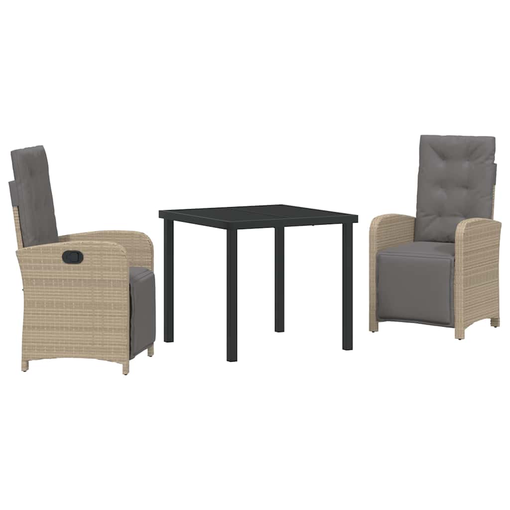 Tuin eettafelset met kussen 3 pcs Beige poly rattan – afbeelding 2