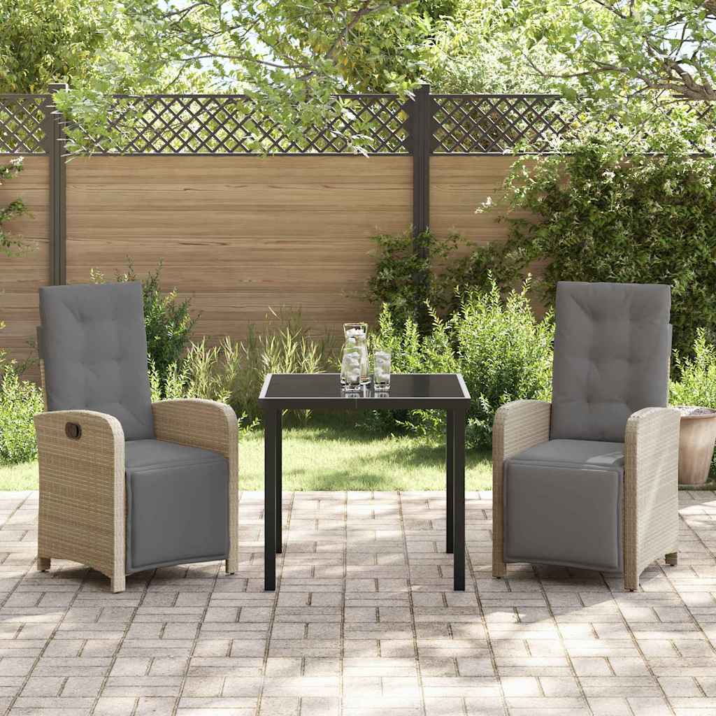 Tuin eettafelset met kussen 3 pcs Beige poly rattan – afbeelding 4