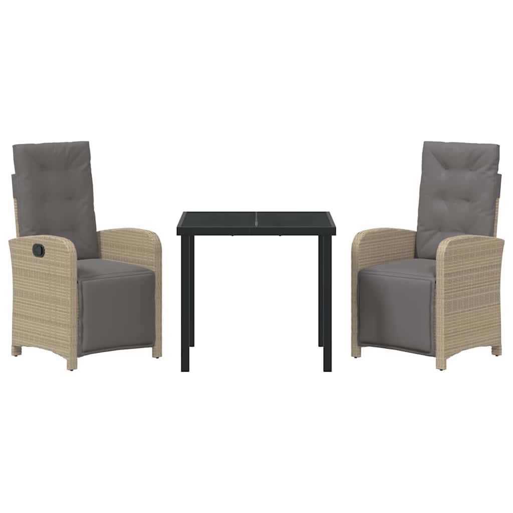 Tuin eettafelset met kussen 3 pcs Beige poly rattan – afbeelding 7