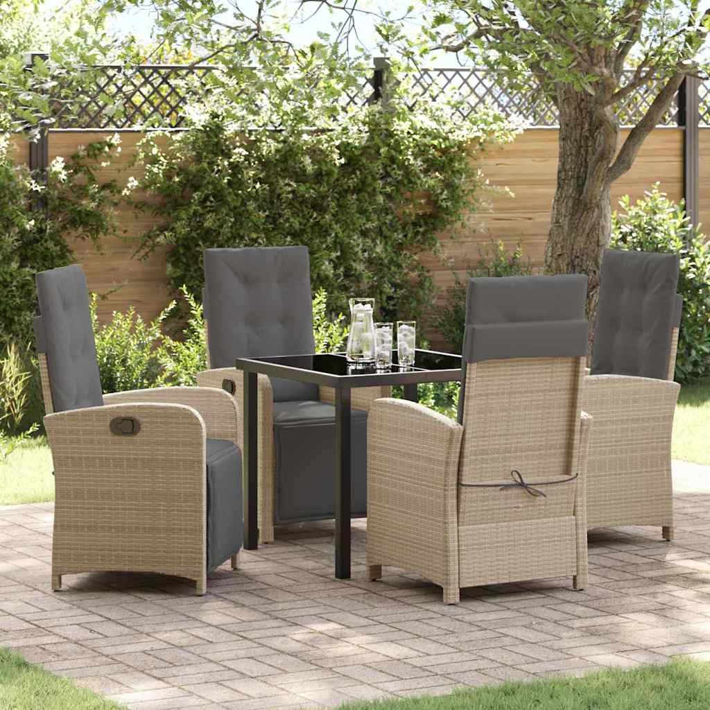 Tuin eettafelset met kussen 5 pcs Beige poly rattan – afbeelding 1