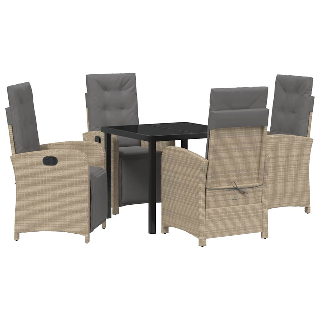 Tuin eettafelset met kussen 5 pcs Beige poly rattan – afbeelding 2