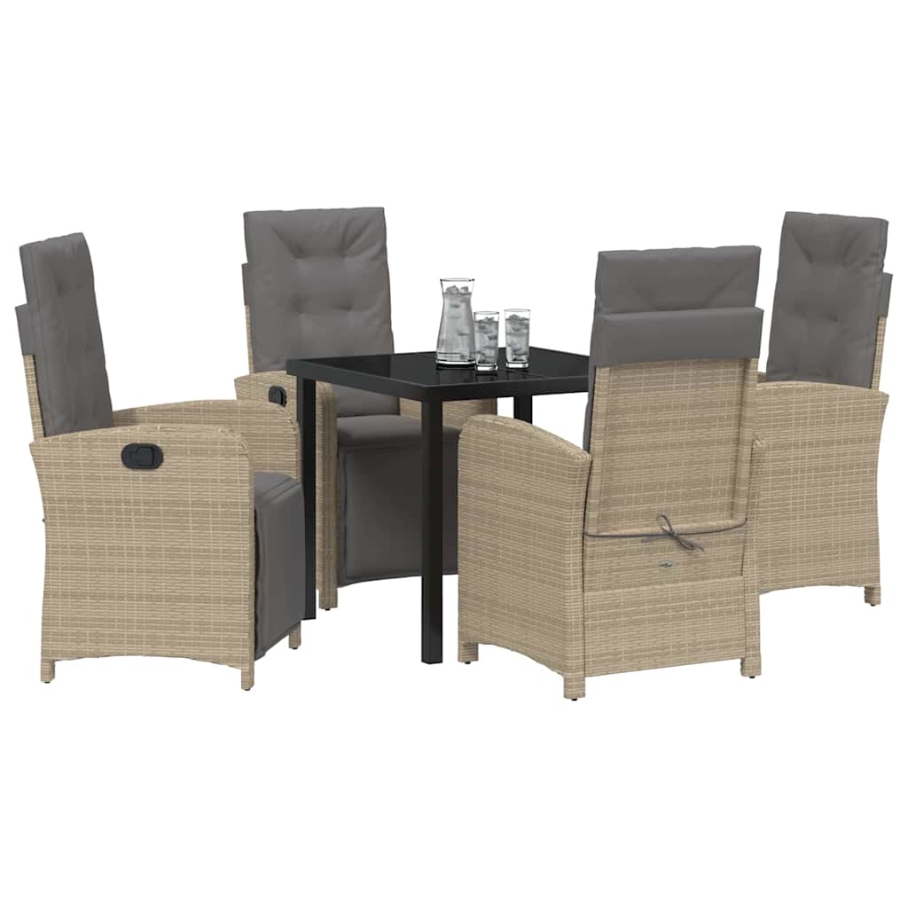 Tuin eettafelset met kussen 5 pcs Beige poly rattan – afbeelding 3
