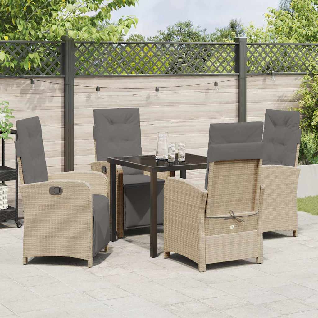 Tuin eettafelset met kussen 5 pcs Beige poly rattan – afbeelding 4