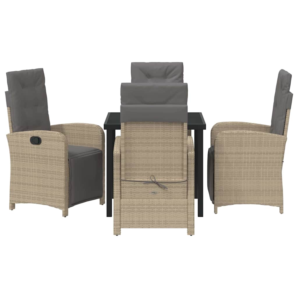 Tuin eettafelset met kussen 5 pcs Beige poly rattan – afbeelding 7