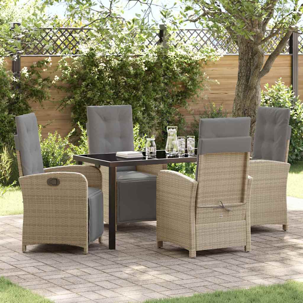 Tuin eettafelset met kussen 5 pcs Beige poly rattan