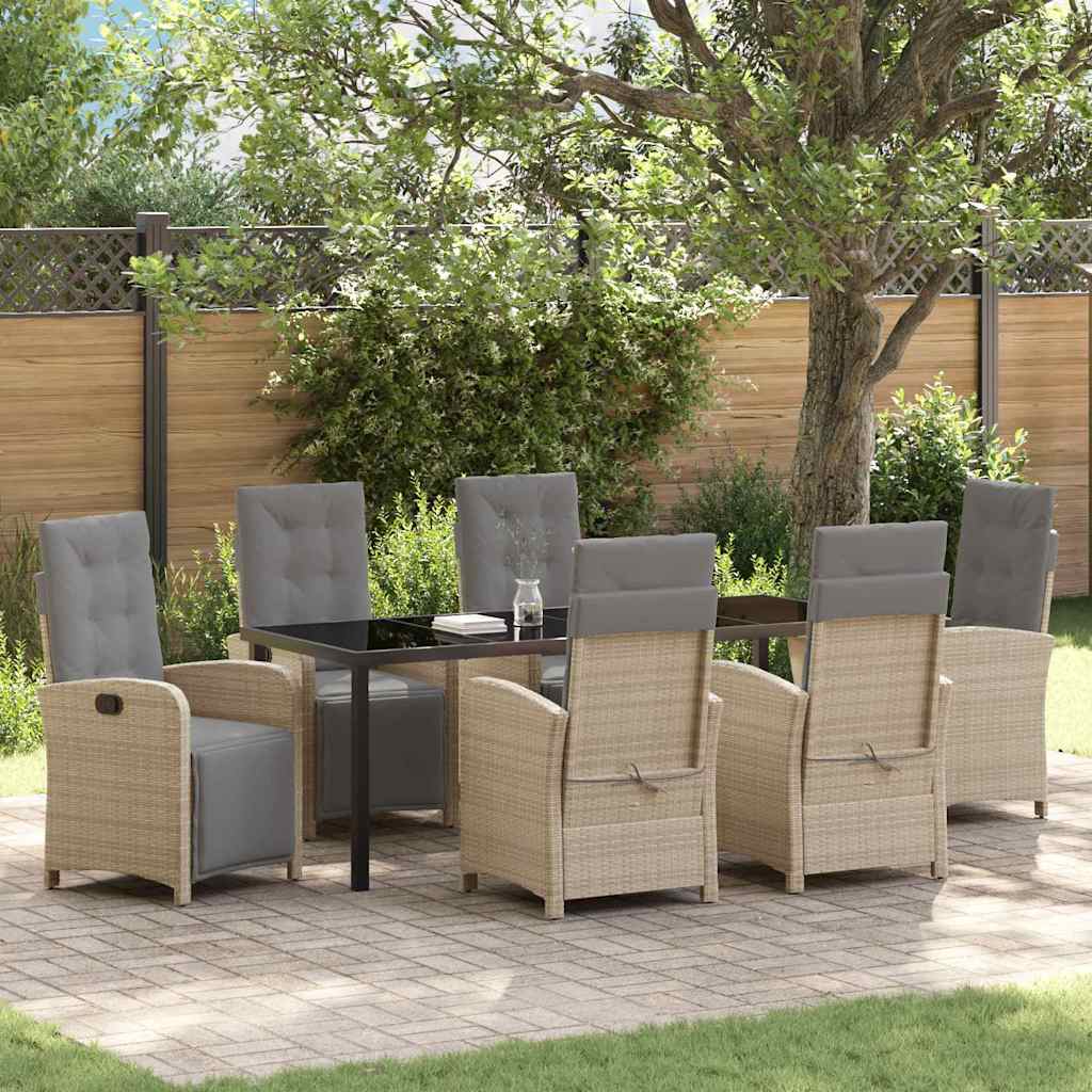 Tuin eettafelset met kussen 7 pcs Beige poly rattan – afbeelding 1