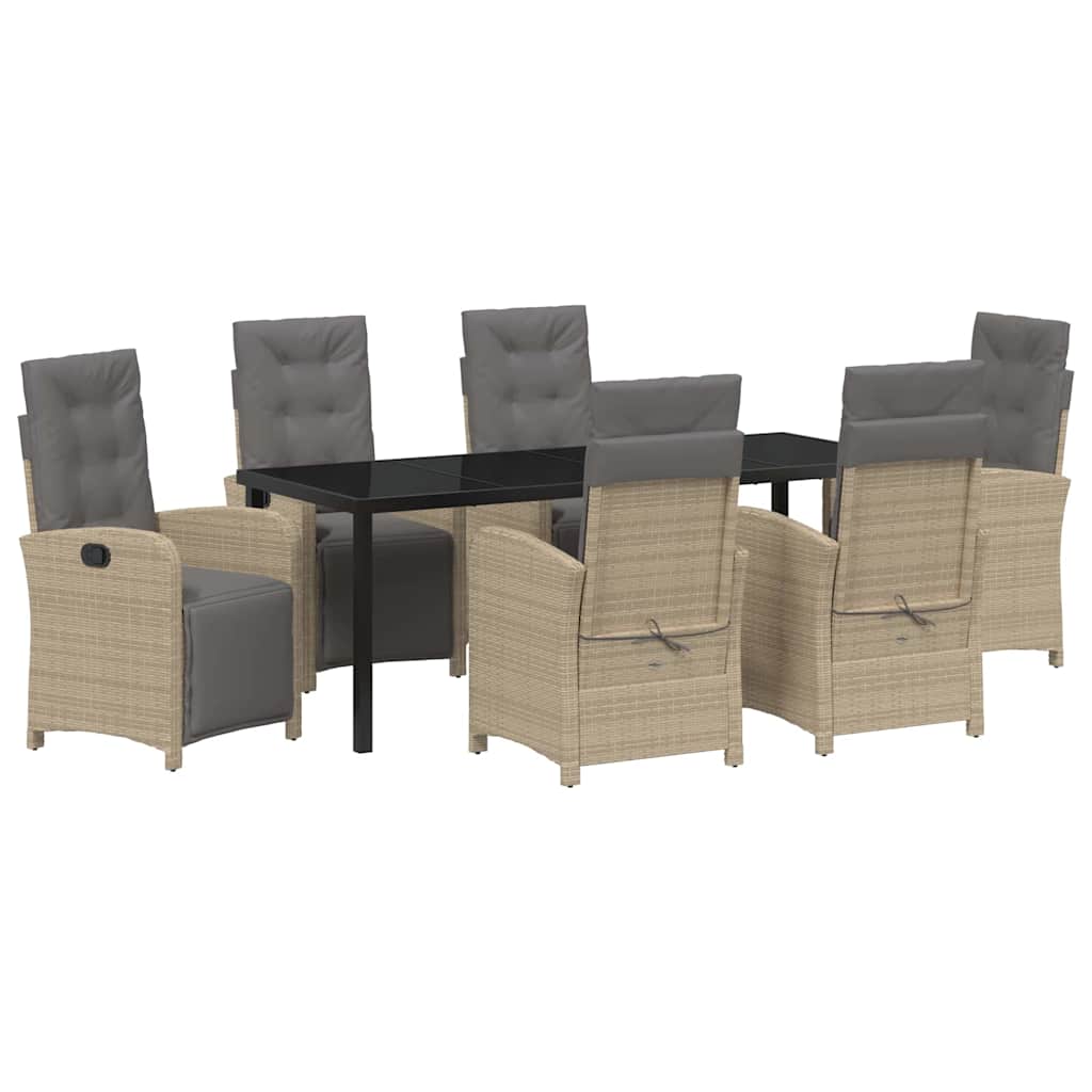 Tuin eettafelset met kussen 7 pcs Beige poly rattan – afbeelding 2