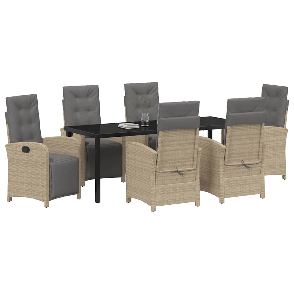 Tuin eettafelset met kussen 7 pcs Beige poly rattan – afbeelding 3