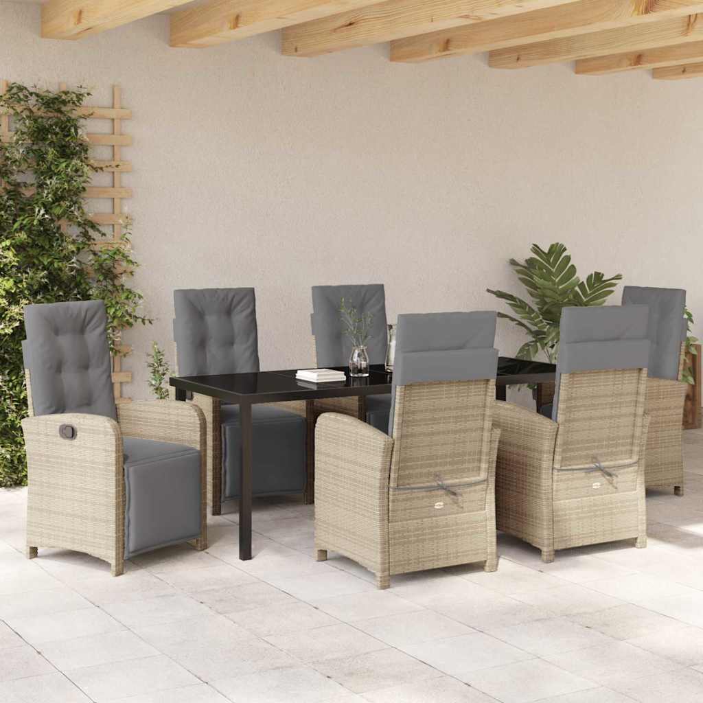 Tuin eettafelset met kussen 7 pcs Beige poly rattan – afbeelding 4