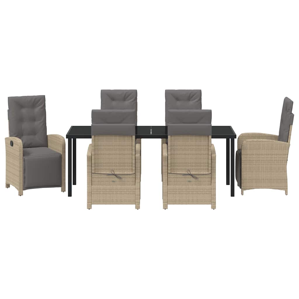 Tuin eettafelset met kussen 7 pcs Beige poly rattan – afbeelding 7