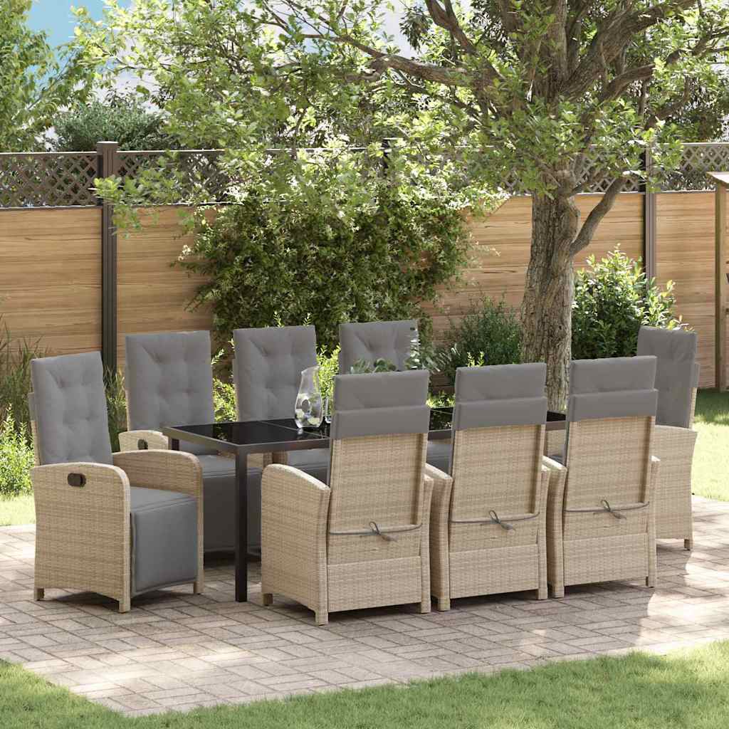 Tuin eettafelset met kussen 9 pcs Beige poly rattan – afbeelding 1