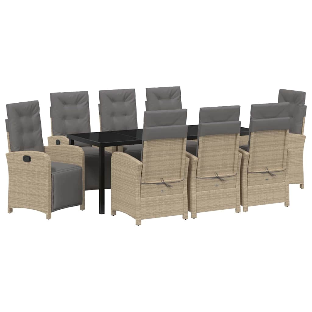 Tuin eettafelset met kussen 9 pcs Beige poly rattan – afbeelding 2
