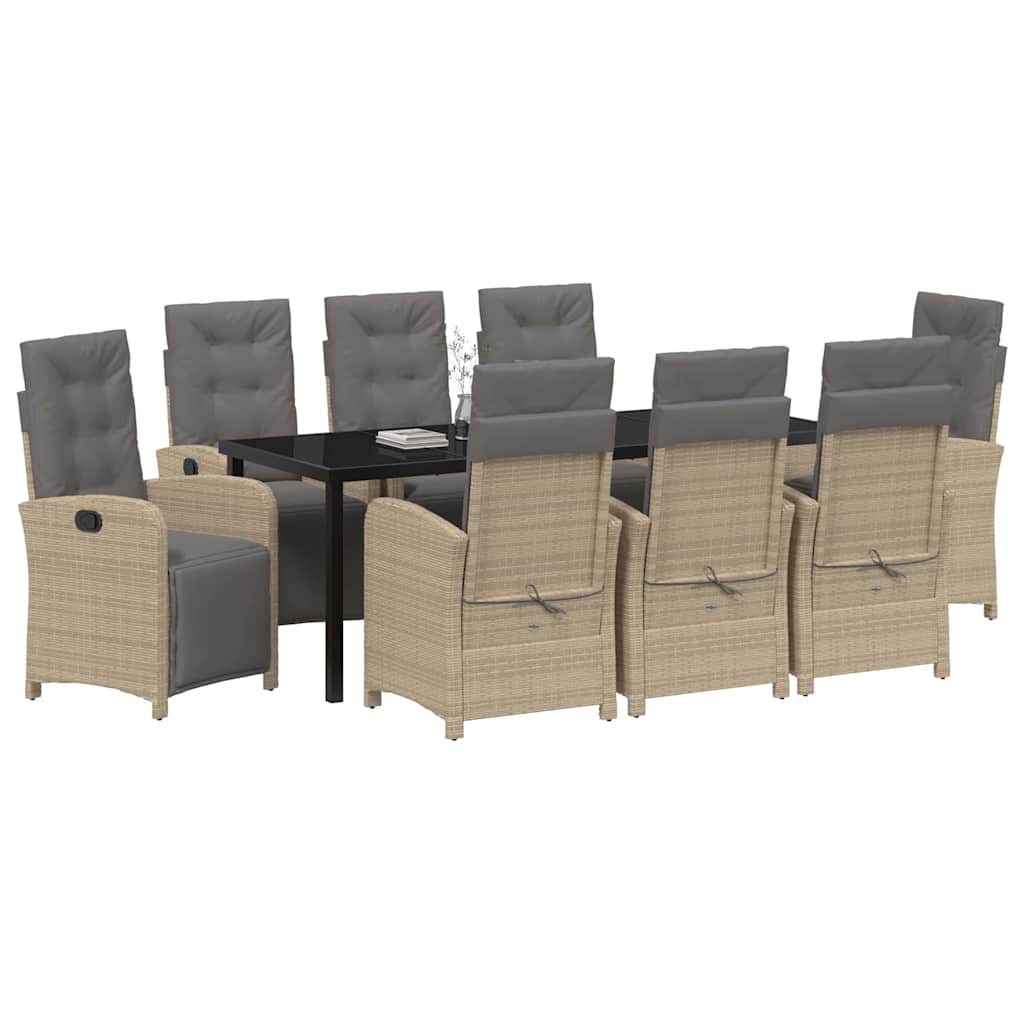 Tuin eettafelset met kussen 9 pcs Beige poly rattan – afbeelding 3