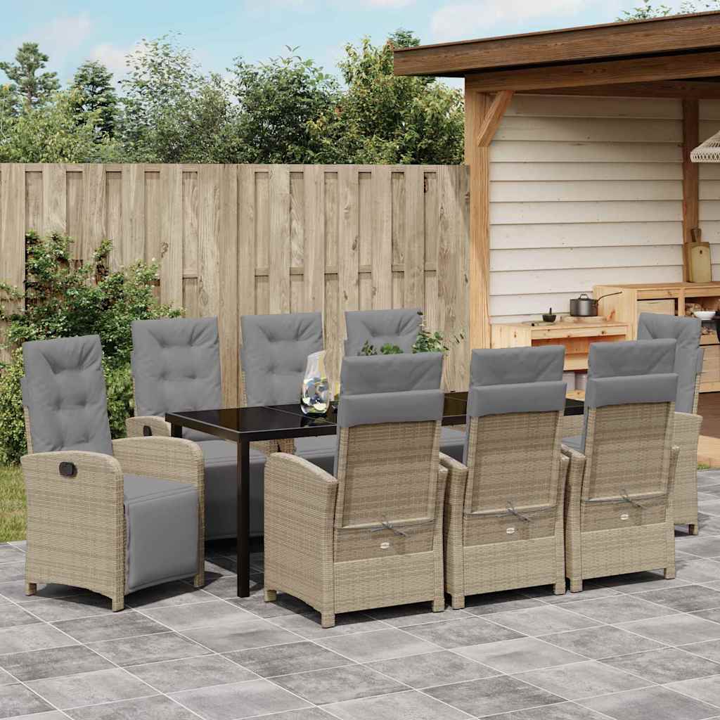 Tuin eettafelset met kussen 9 pcs Beige poly rattan – afbeelding 4