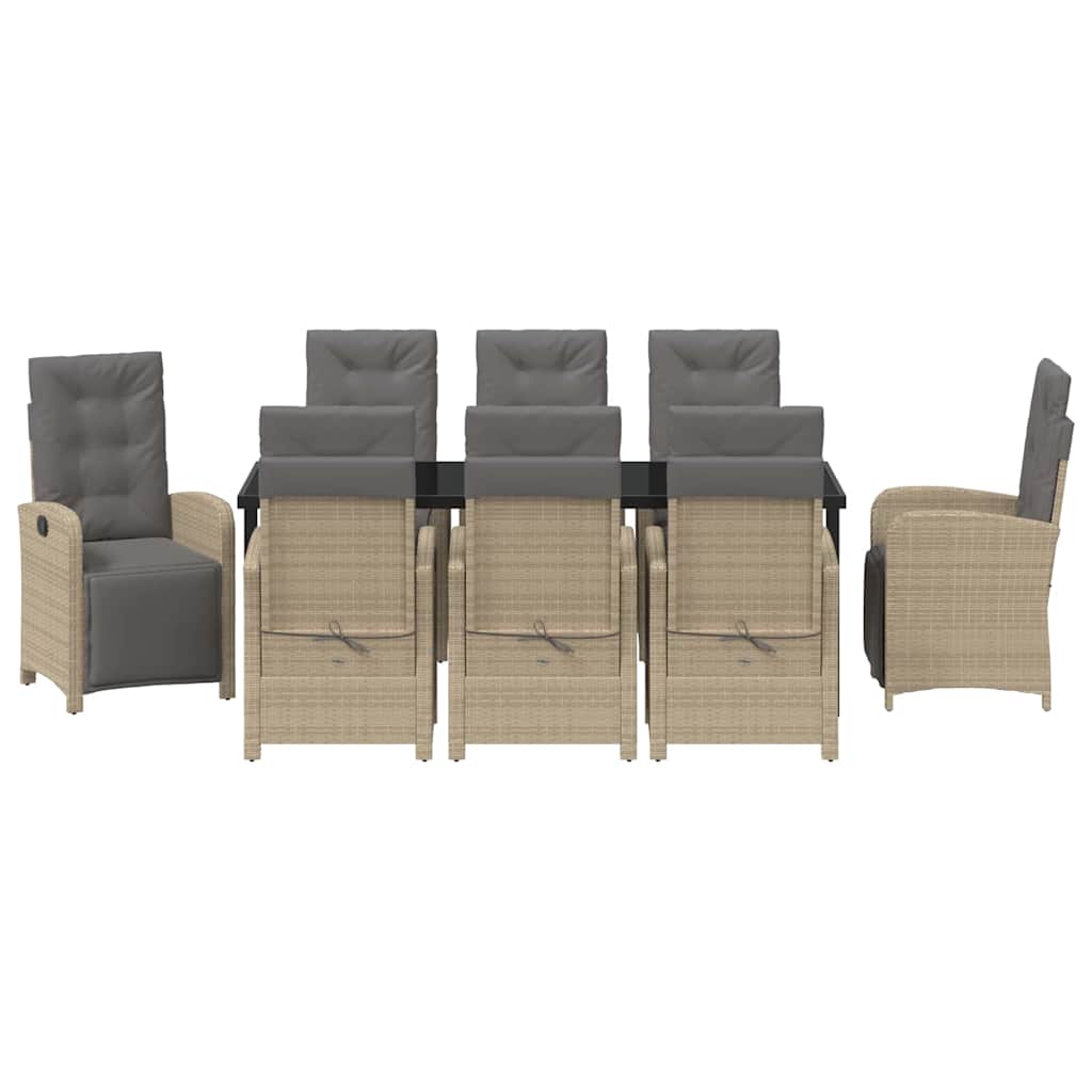 Tuin eettafelset met kussen 9 pcs Beige poly rattan – afbeelding 7