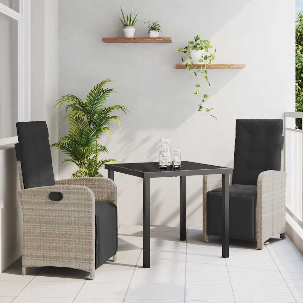 Tuin eettafelset met kussen 3 pcs Lichtgrijs poly rattan – afbeelding 1