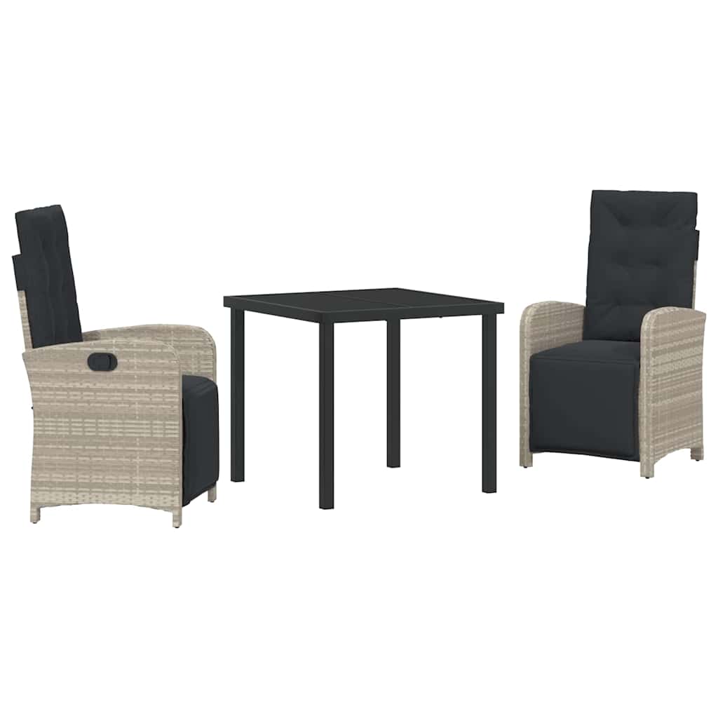 Tuin eettafelset met kussen 3 pcs Lichtgrijs poly rattan – afbeelding 2