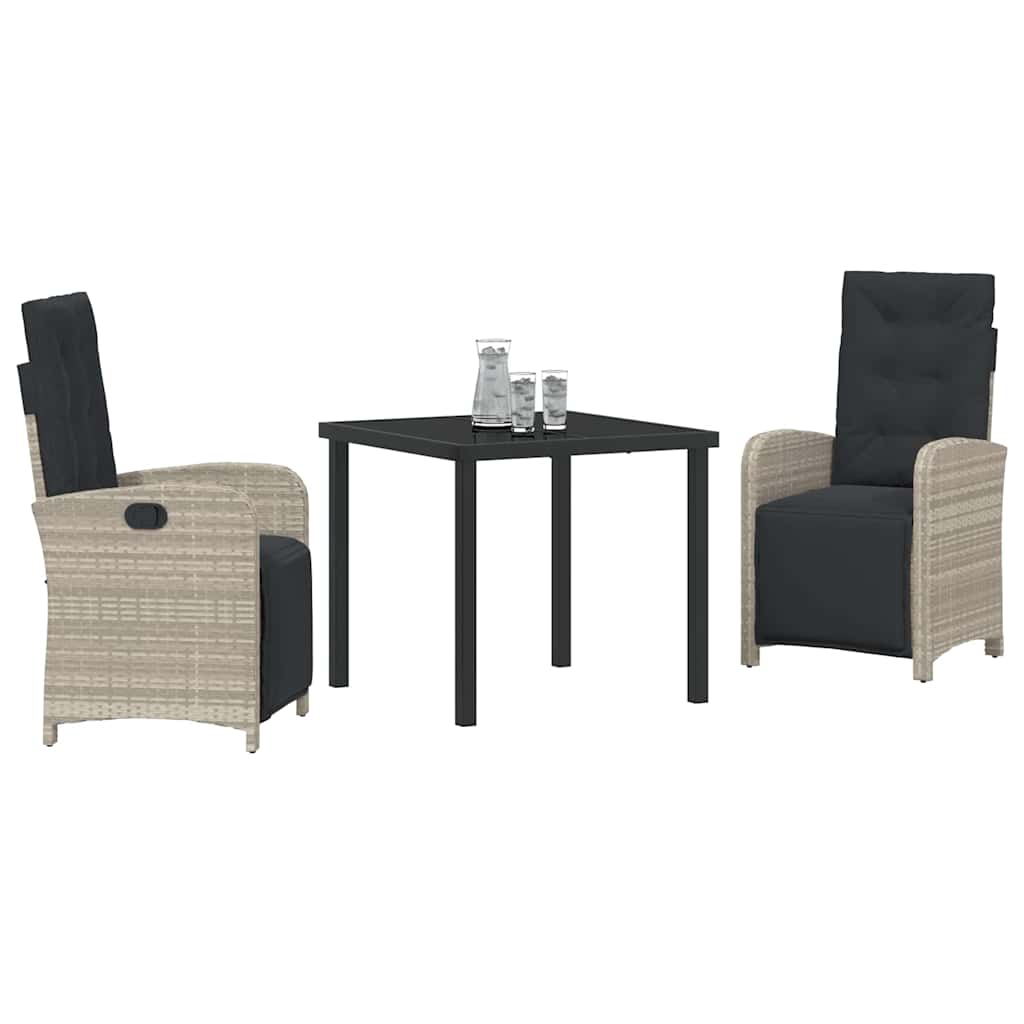 Tuin eettafelset met kussen 3 pcs Lichtgrijs poly rattan – afbeelding 3
