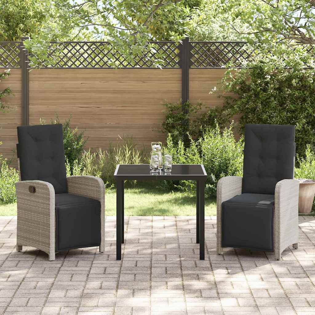 Tuin eettafelset met kussen 3 pcs Lichtgrijs poly rattan – afbeelding 4