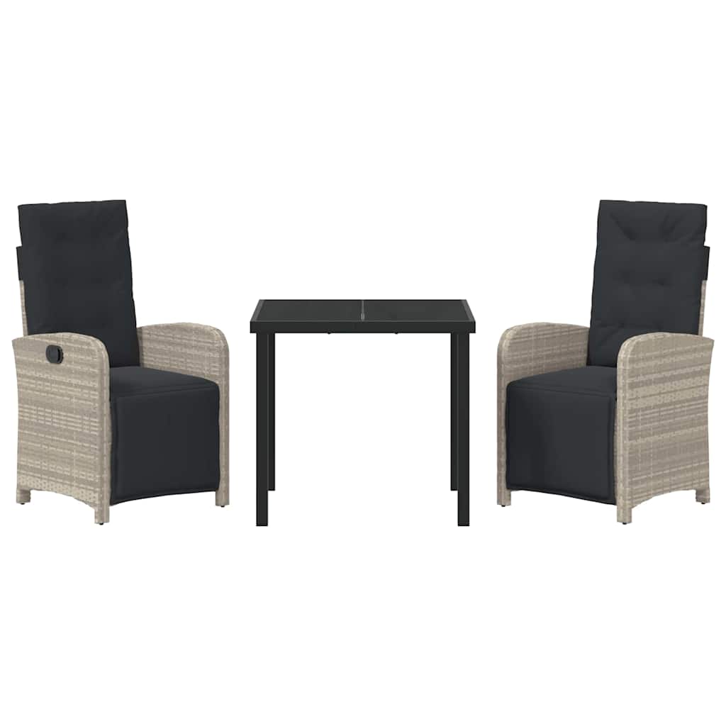 Tuin eettafelset met kussen 3 pcs Lichtgrijs poly rattan – afbeelding 7