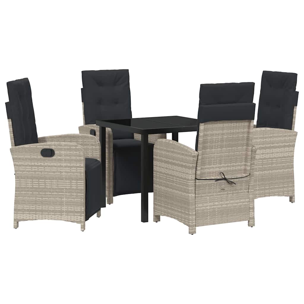 Tuin eettafelset met kussen 5 pcs Lichtgrijs poly rattan – afbeelding 2