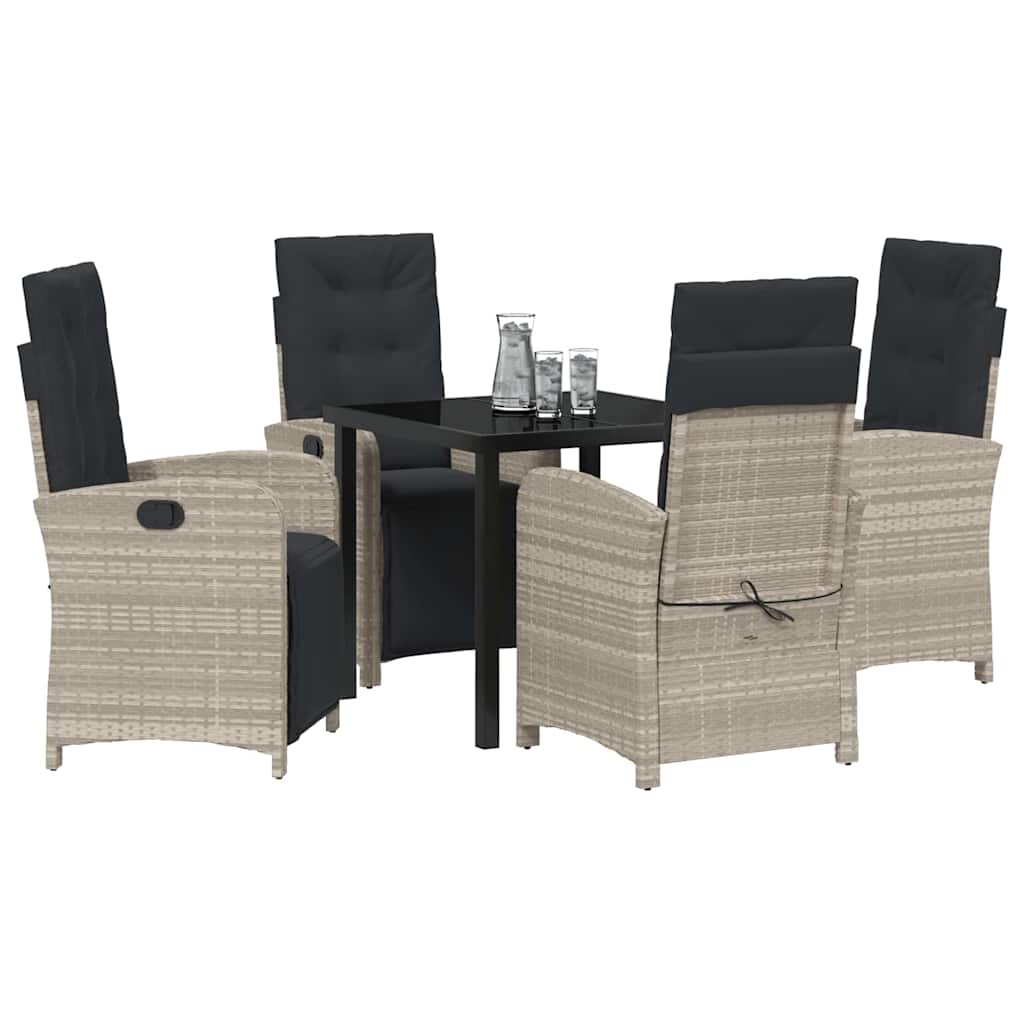 Tuin eettafelset met kussen 5 pcs Lichtgrijs poly rattan – afbeelding 3