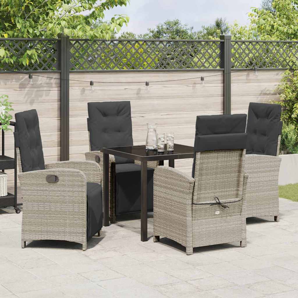 Tuin eettafelset met kussen 5 pcs Lichtgrijs poly rattan – afbeelding 4