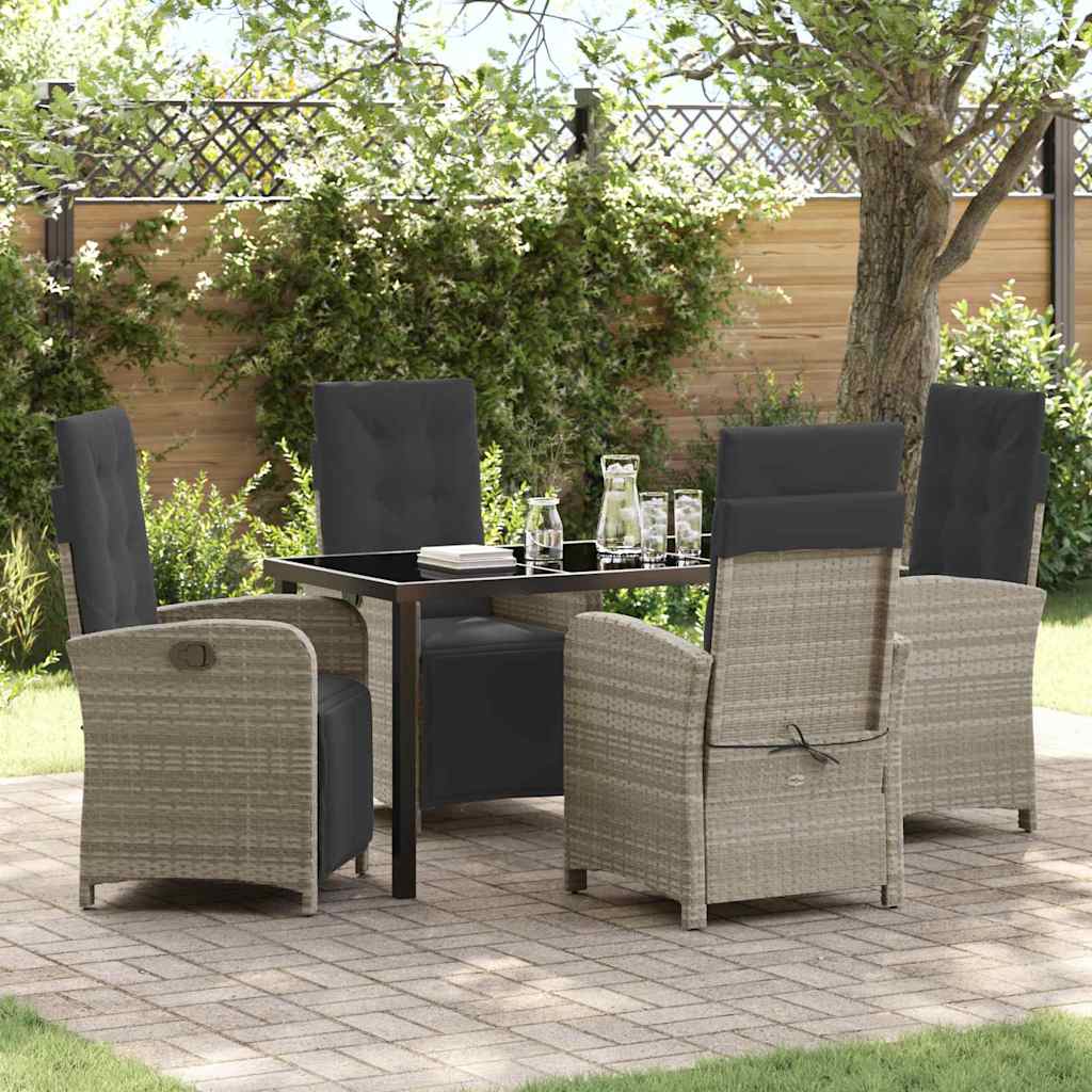 Tuin eettafelset met kussen 5 pcs Lichtgrijs poly rattan – afbeelding 1