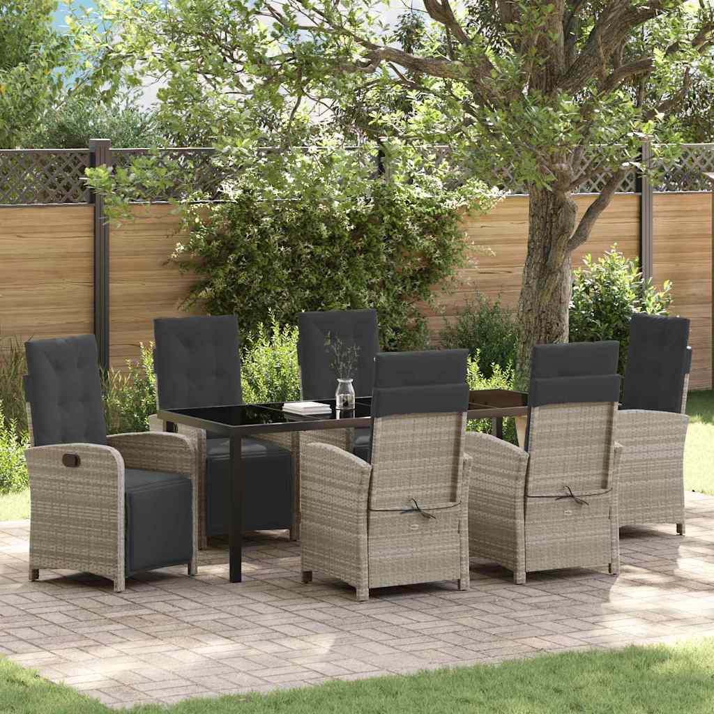 Tuin eettafelset met kussen 7 pcs Lichtgrijs poly rattan – afbeelding 1