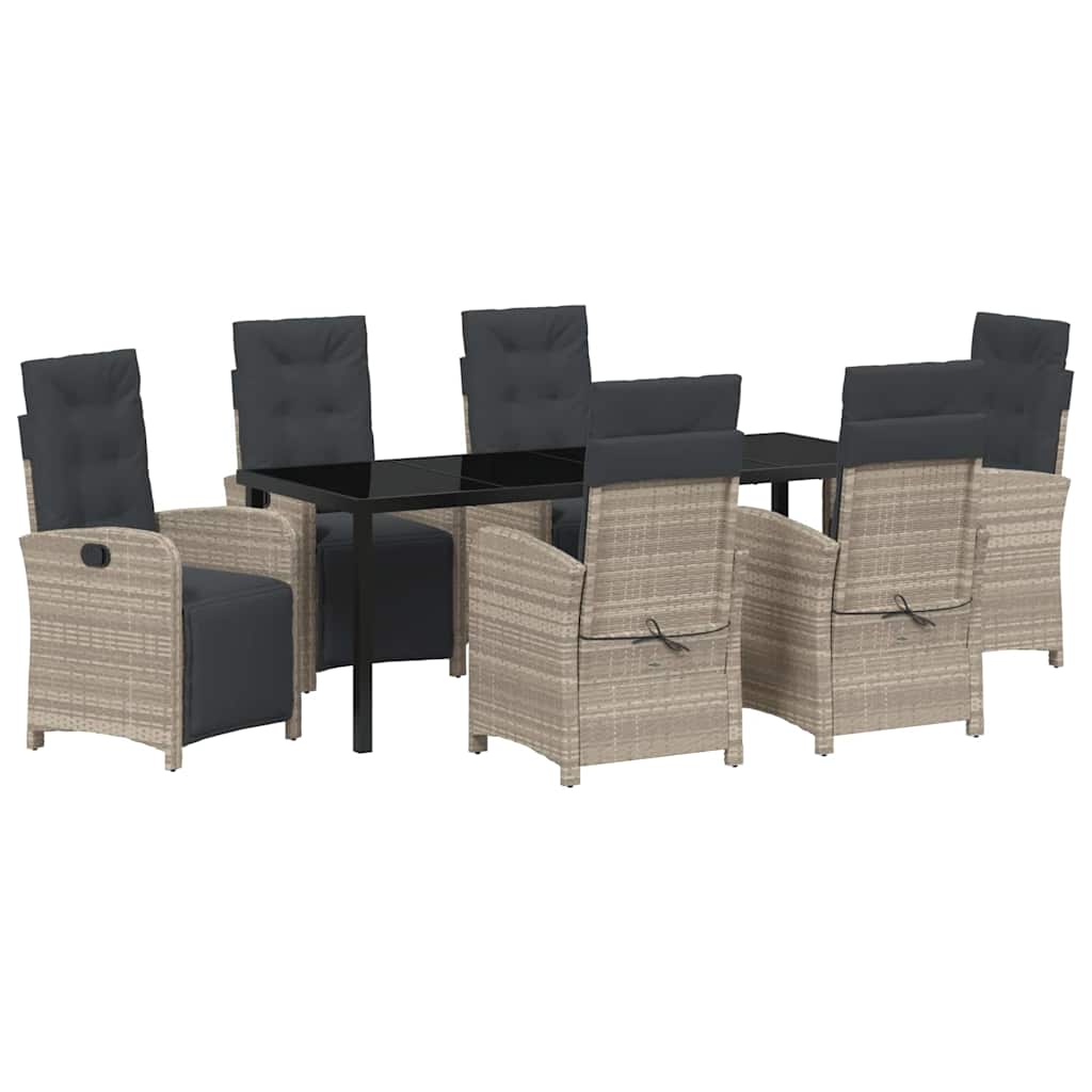 Tuin eettafelset met kussen 7 pcs Lichtgrijs poly rattan – afbeelding 2