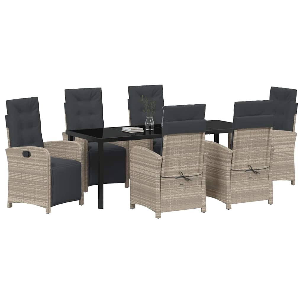 Tuin eettafelset met kussen 7 pcs Lichtgrijs poly rattan – afbeelding 3