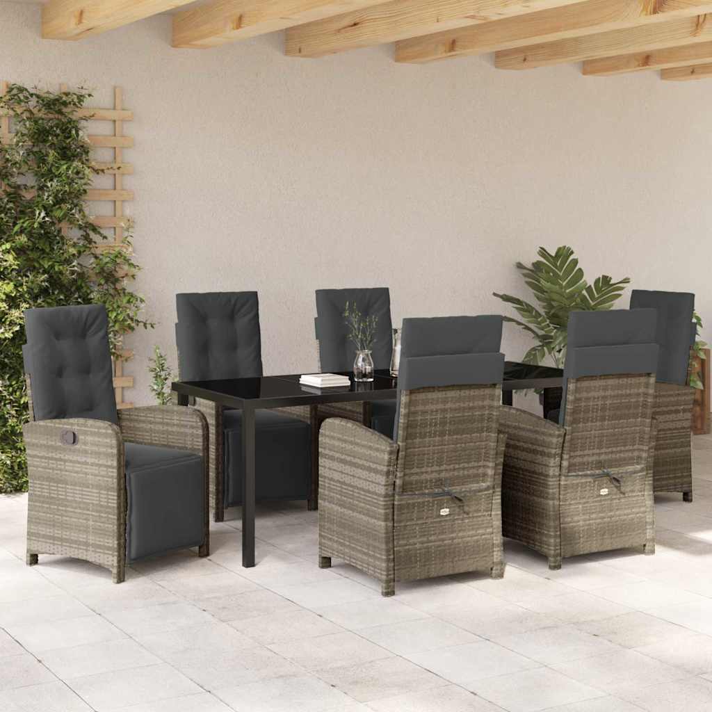 Tuin eettafelset met kussen 7 pcs Lichtgrijs poly rattan – afbeelding 4