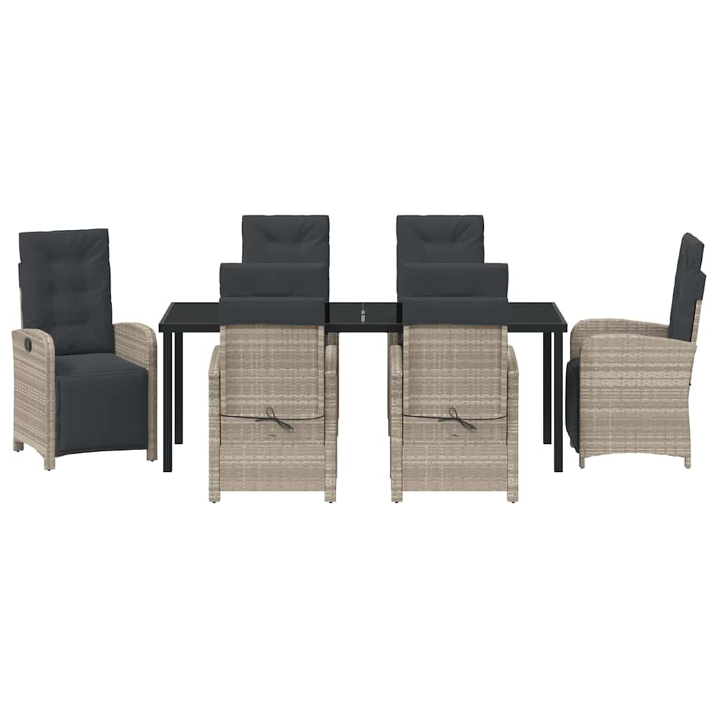 Tuin eettafelset met kussen 7 pcs Lichtgrijs poly rattan – afbeelding 7