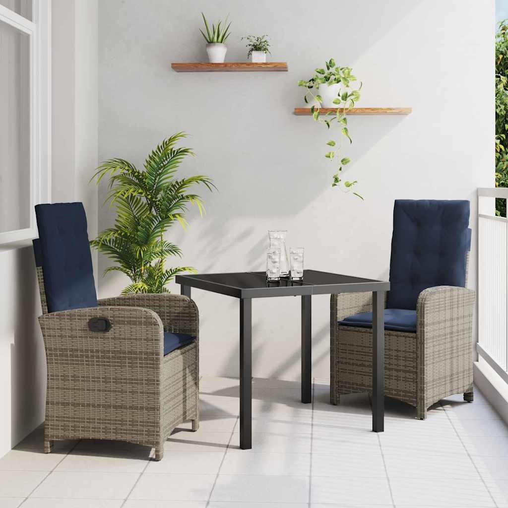 Tuin eettafelset met kussen 3 pcs Grijs poly rattan – afbeelding 1