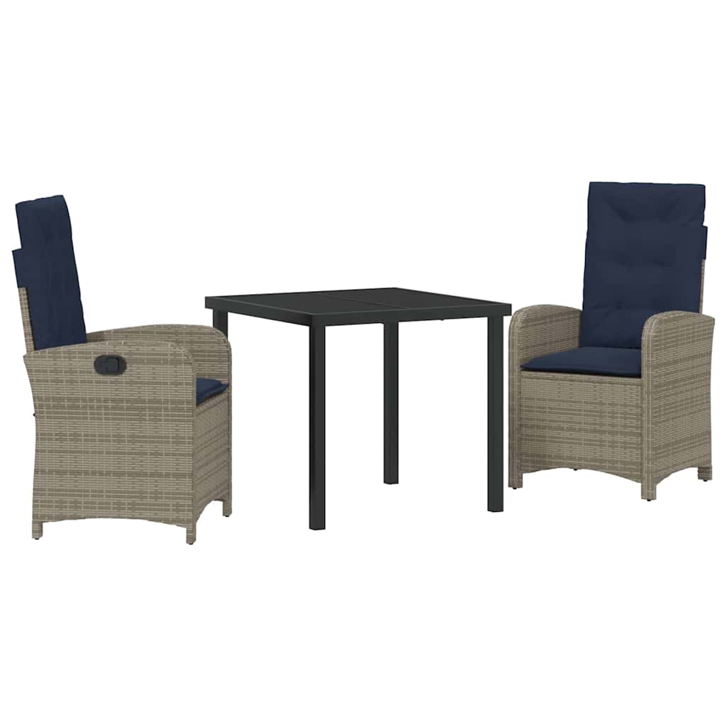Tuin eettafelset met kussen 3 pcs Grijs poly rattan – afbeelding 2