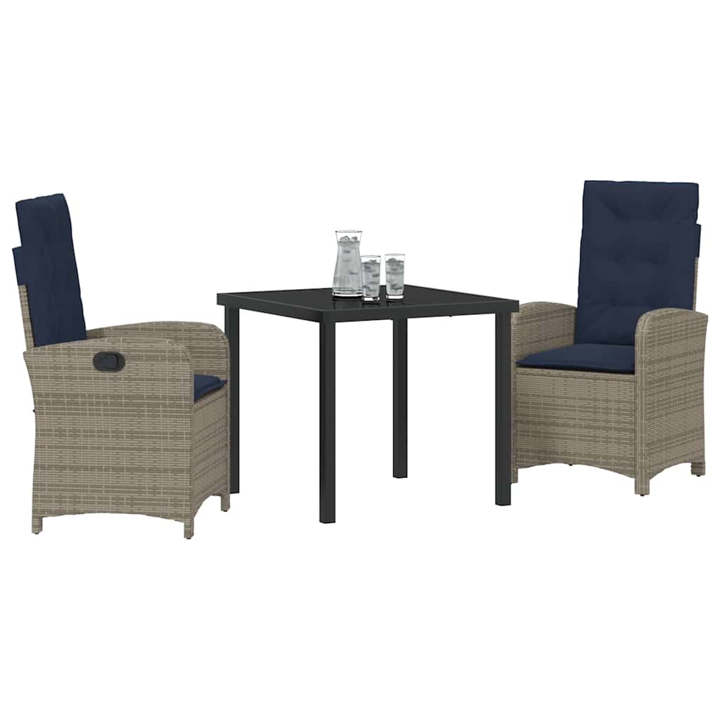 Tuin eettafelset met kussen 3 pcs Grijs poly rattan – afbeelding 3
