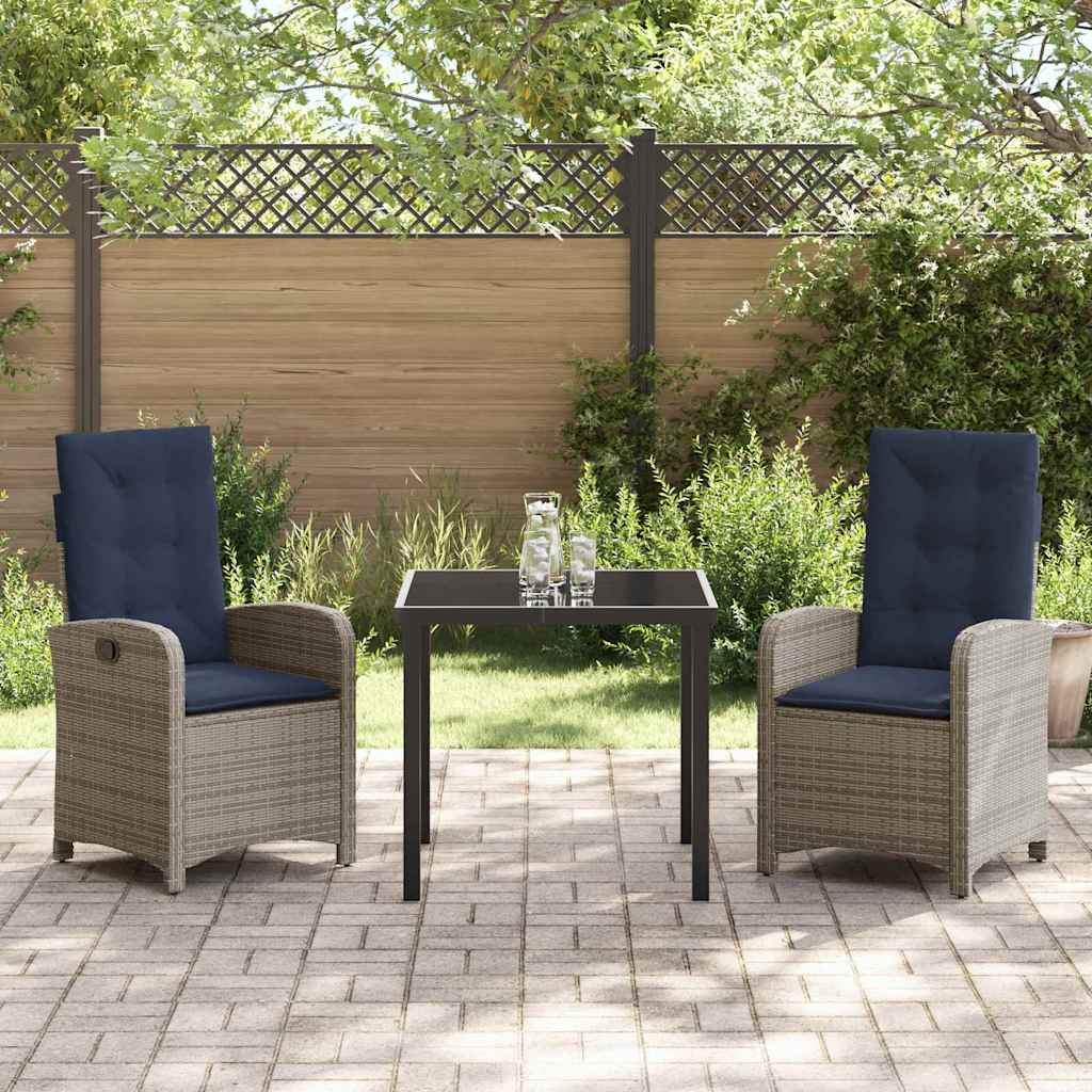 Tuin eettafelset met kussen 3 pcs Grijs poly rattan – afbeelding 4