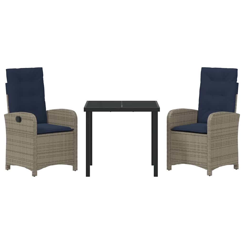 Tuin eettafelset met kussen 3 pcs Grijs poly rattan – afbeelding 7