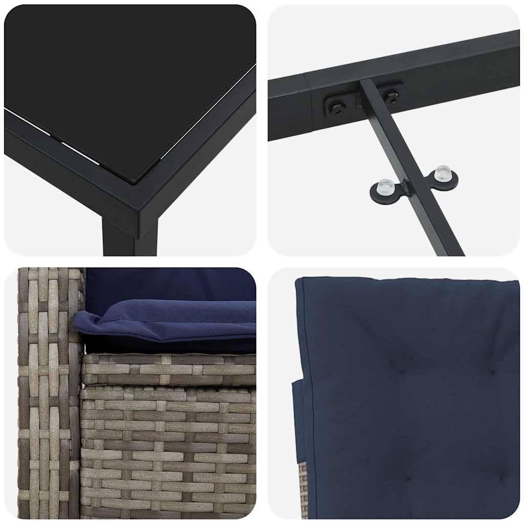Tuin eettafelset met kussen 3 pcs Grijs poly rattan – afbeelding 9