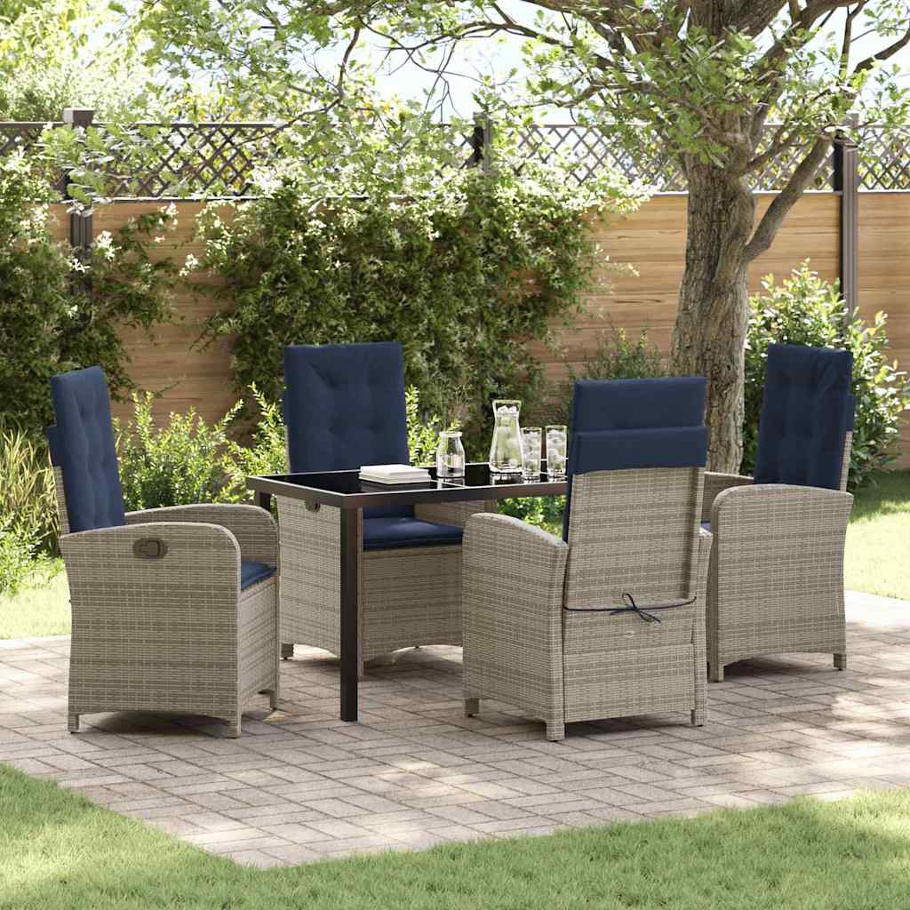 Tuin eettafelset met kussen 5 pcs Grijs poly rattan – afbeelding 1