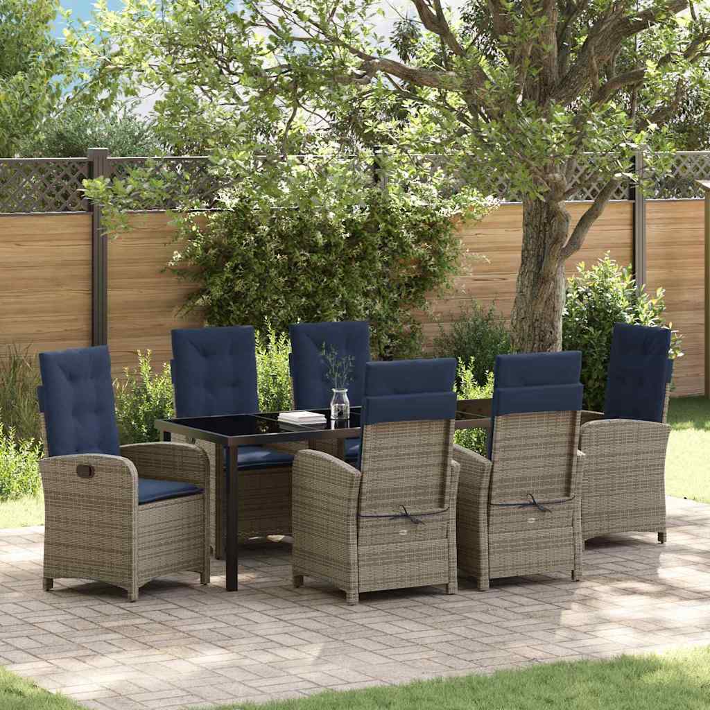 Tuin eettafelset met kussen 7 pcs Grijs poly rattan – afbeelding 1