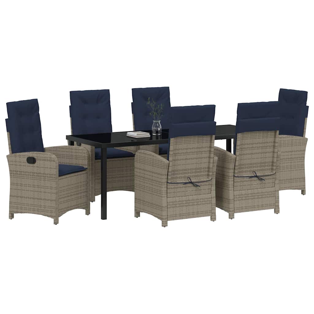 Tuin eettafelset met kussen 7 pcs Grijs poly rattan – afbeelding 3