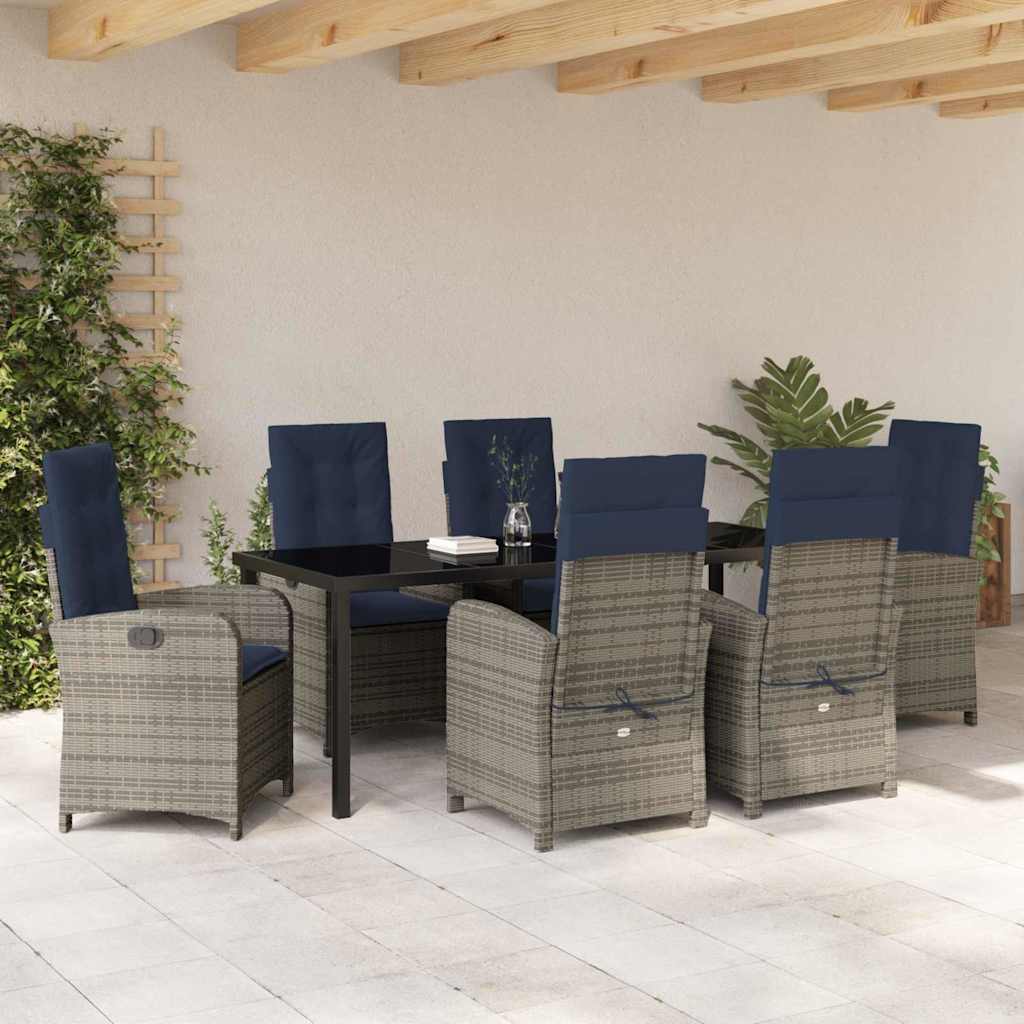 Tuin eettafelset met kussen 7 pcs Grijs poly rattan – afbeelding 4