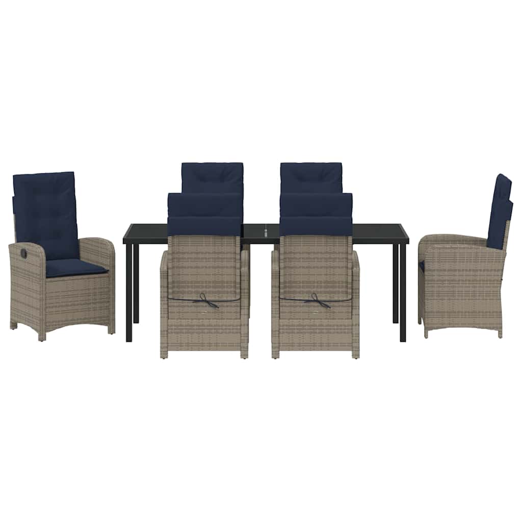 Tuin eettafelset met kussen 7 pcs Grijs poly rattan – afbeelding 7