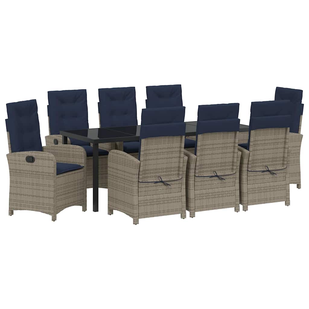 Tuin eettafelset met kussen 9 pcs Grijs poly rattan – afbeelding 2