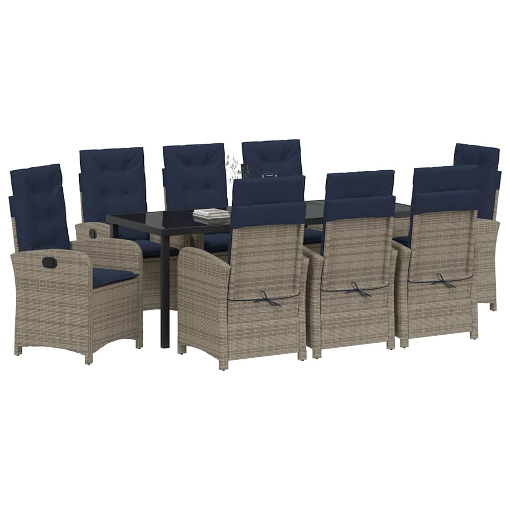 Tuin eettafelset met kussen 9 pcs Grijs poly rattan – afbeelding 3