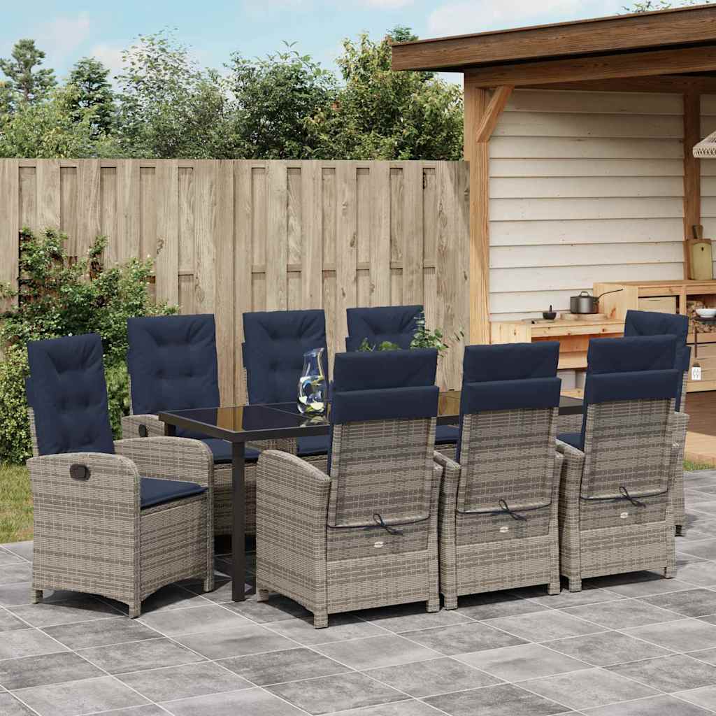 Tuin eettafelset met kussen 9 pcs Grijs poly rattan – afbeelding 4
