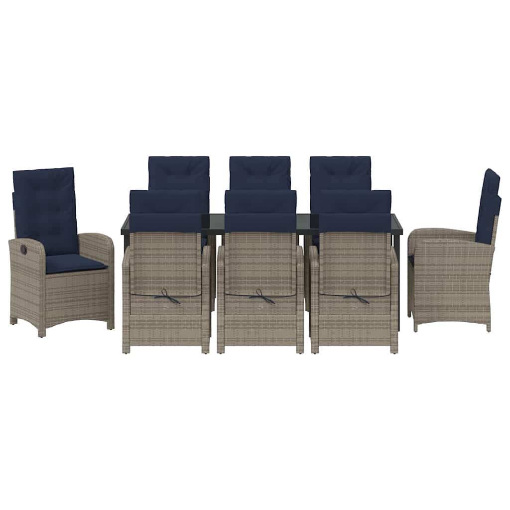 Tuin eettafelset met kussen 9 pcs Grijs poly rattan – afbeelding 7